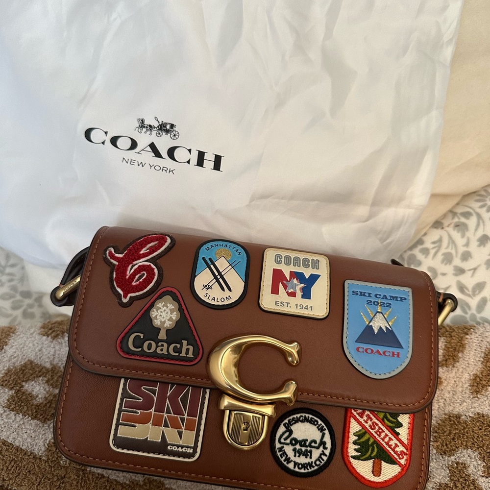 Coach Brown Leather Crossbody Bag with Patchwork Design